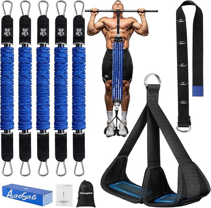 Pull Up Assistance Bands with Foot Support Pedal - Upgraded Heavy Duty Resistance Bands Adjustable Weight/Height with 80Lbs Bands&Measured Strap for Strength Training Home Gym