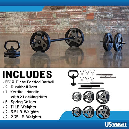 US Weight Weight Set for Home Gym - Barbell, Curl Bar or Multi-Use Options - Various Weight Options