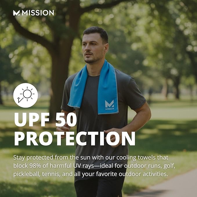 MISSION Original Cooling Towel - Soft, Durable Microfiber - Cools Up to 2 Hours - UPF 50 Sun Protection - Machine Washable