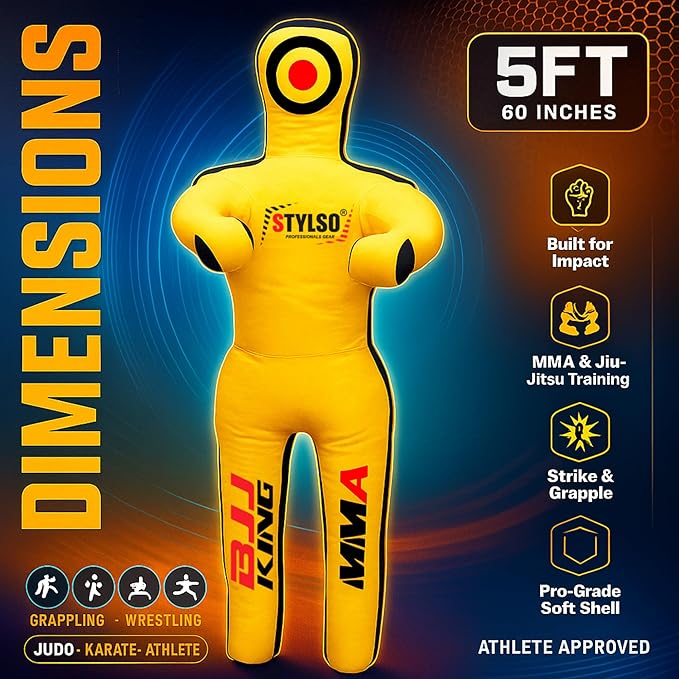 Unfilled Grappling Dummy – Adult Life Size Wrestling & BJJ Training Dummy, MMA Jiu Jitsu Judo Takedown & Throwing Practice, Heavy-Duty Triple-Stitched Canvas Submission Dummy