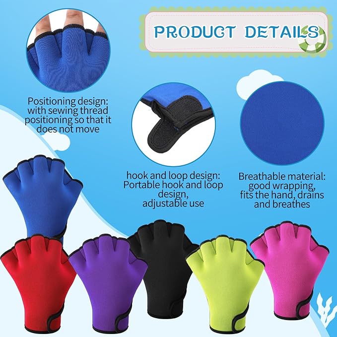 Junkin 6 Pairs Swimming Aquatic Gloves Webbed Swim Gloves Training Fitness Water Resistance Gloves Swim Gloves Nylon Gloves for Swimming Diving Water Aquatic Fitness Exercise