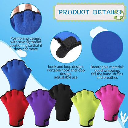 Junkin 6 Pairs Swimming Aquatic Gloves Webbed Swim Gloves Training Fitness Water Resistance Gloves Swim Gloves Nylon Gloves for Swimming Diving Water Aquatic Fitness Exercise