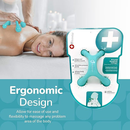BioSwiss Handheld Full Body Massager, 4-Leg Pressure Point Massage Tool for Back, Neck, and Shoulder, Portable Manual Massager