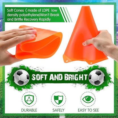 Vinsot 108 Pack Plastic Traffic Cones Set 48 Pack Agility Field Marker Soccer Cones 60 Pack Disc Training Cones with 3 Portable Bags for Skating Basketball Football Practice Drills (Orange)