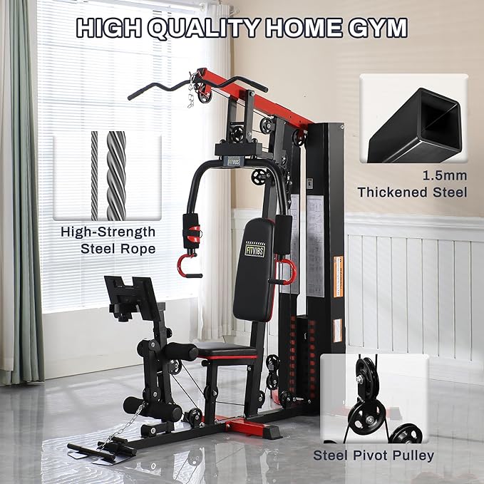 Fitvids Multifunctional Home Gym Equipment with 160 lbs Weight Stack, Full Body Workout Weight Machine, Strength Training Exercise Equipment with Pulley System & Leg Press, All-in-One Workout Station