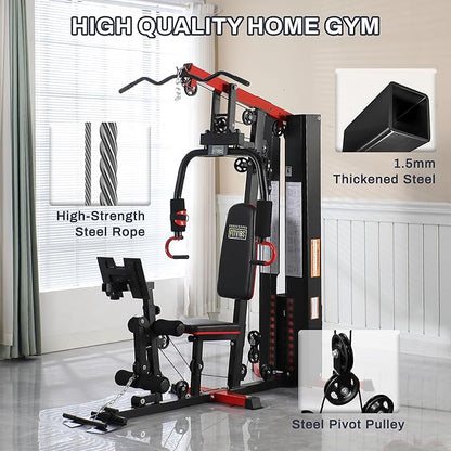 Fitvids Multifunctional Home Gym Equipment with 160 lbs Weight Stack, Full Body Workout Weight Machine, Strength Training Exercise Equipment with Pulley System & Leg Press, All-in-One Workout Station