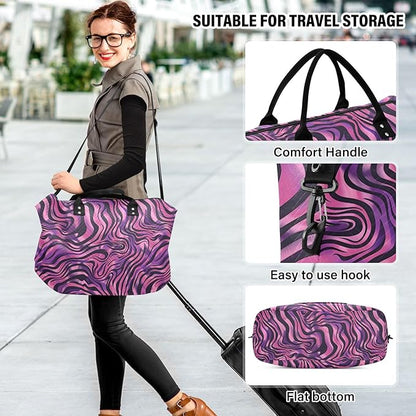 Weekender Bags Travel Duffel Gym Bag Zebra Print Purple Carry on Overnight Tote Bag with Toiletry Bag for Airplane Travel Trip Gym Yoga