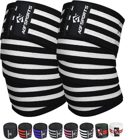 AQF Knee Wraps Weight Lifting Bandage - IPL and USPA Approved Gym Knee Support - Heavy Duty 78” Elasticated Support Straps Guard Powerlifting, Squatting (Pair)