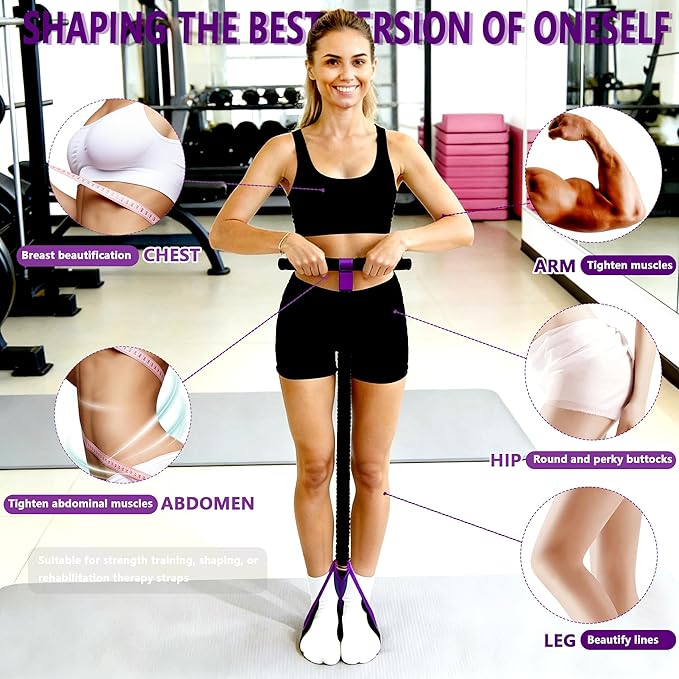 Pedal Resistance Band with Handle, Thickened Latex Tubes & Soft Foot Pedal, Full Body Workout Equipment for Glutes Legs Arms Waist, Pilates Physical Therapy Sit Up Gear for Home Gym