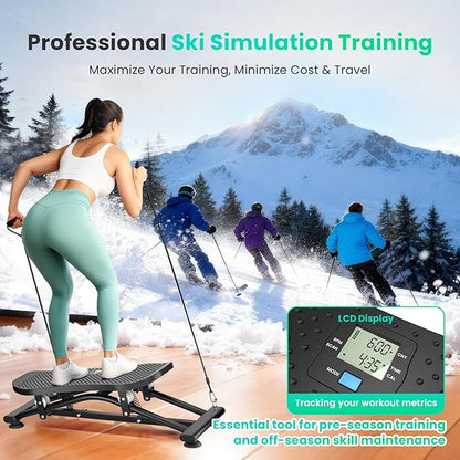 Balance Board with Resistance Bands, 300LBS Portable Ski Balancing Machine Exercise Equipment Featuring LCD Monitor for Cardio, Quiet Home Ski Simulator Trainer for Full Body Workout