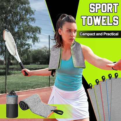 Peryiter 21Pcs Sports Drawstring Backpack and Gym Towels Microfiber Quick Dry Sweat Towel and String Swim Gym Bag Workout Accessories for Women Men Exercise Fitness Working Out Yoga Running