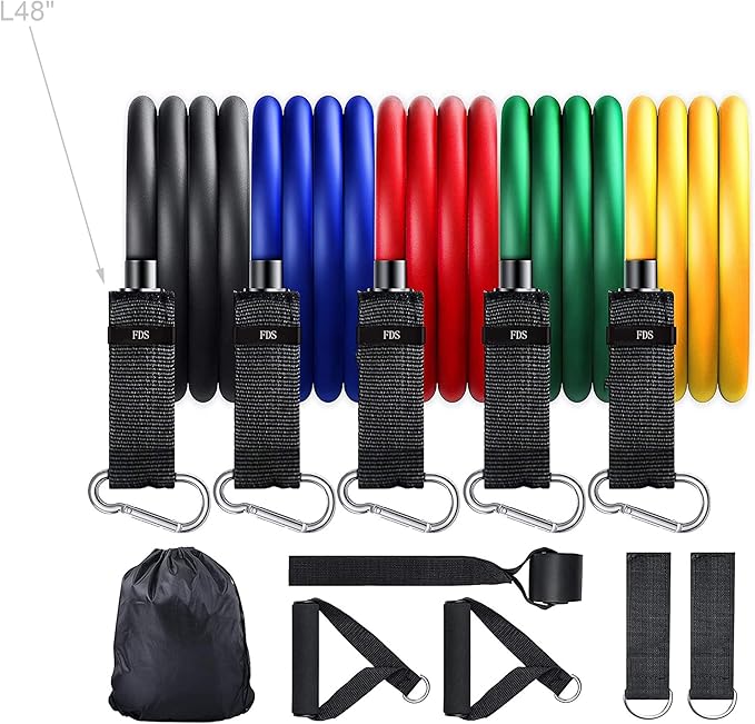 FixtureDisplays® Resistance Band Set with Door Anchor, Ankle Strap, Exercise Chart, and Carrying Bag 18190NEW Ship Quickly