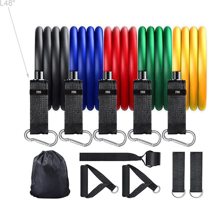 FixtureDisplays® Resistance Band Set with Door Anchor, Ankle Strap, Exercise Chart, and Carrying Bag 18190-NEW1 Ship Quickly