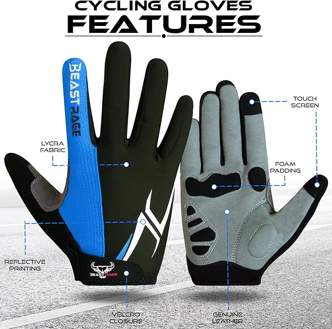 BEAST RAGE Half Finger Cycling Gloves for Men Women, Gel Padded Anti-Slip Shock Absorbing Weight Lifting Gym Gloves Cycle Mountain Bike Gloves for MTB, Biking, Hiking