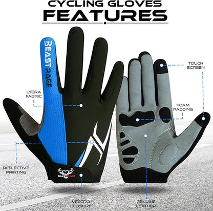 BEAST RAGE Half Finger Cycling Gloves for Men Women, Gel Padded Anti-Slip Shock Absorbing Weight Lifting Gym Gloves Cycle Mountain Bike Gloves for MTB, Biking, Hiking