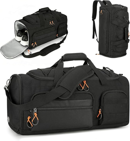 Searock 45L Gym Bag for Men, 3-In-1 Duffle Bag Backpack for Travel, Sports Duffel Bags for Gym Workout, Weekender Overnight Bag with Shoe Compartment, Wet Pocket, Black