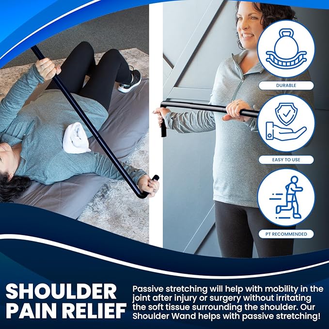 RangeMaster ShoulderWand Therapy Stretching Tool│Collapsible Stretching Bar│Physical Therapy Tool for Recovery and Increasing Motion (Black)