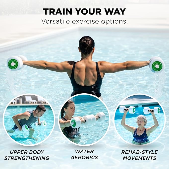 THERABAND Water Weights, Aquatic Dumbbells for Pool Fitness, 2 Foam Weights with Padded Grip for Water Aerobics, Therapy, Workouts, Pool Exercise Equipment, Aqua Training