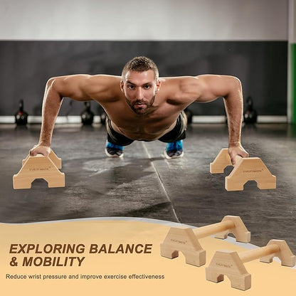 EVERYMATE Wood Push Up Bars Parallettes Bars with Rubber Feet, Anti-slip Handstand Bars for Calisthenics, Equipment for Home, Push Up Handles for Floor, Handstand Push Up Handles, Support 600 LB