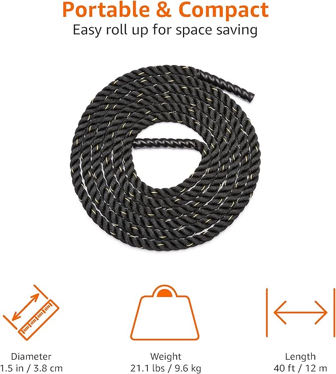 Amazon Basics Battle Rope for Home Gym Workout, Exercise Training Equipment