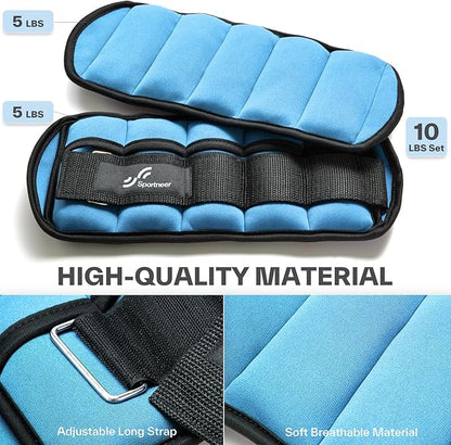 Sportneer Adjustable Ankle Weights Set - 1 Pair (2-10 lbs) Removable Sandbags for Women & Men, Comfortable Neoprene Leg Weights for Walking, Running, Pilates, Yoga, Home Workout & Physical Therapy