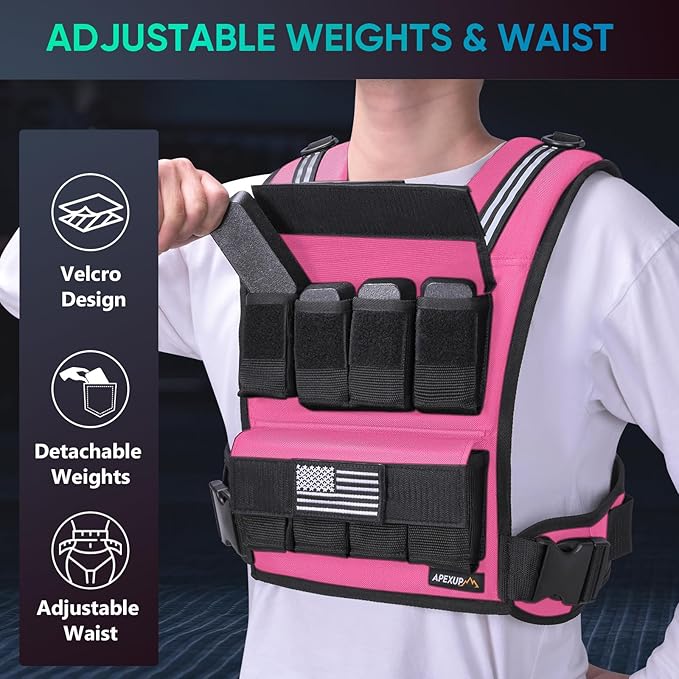 APEXUP Adjustable Weighted Vest Men 20lbs/30lbs/40lbs Weights with Reflective Stripe, Weight Vest Woman Workout Vest for Strength Training Running Walking