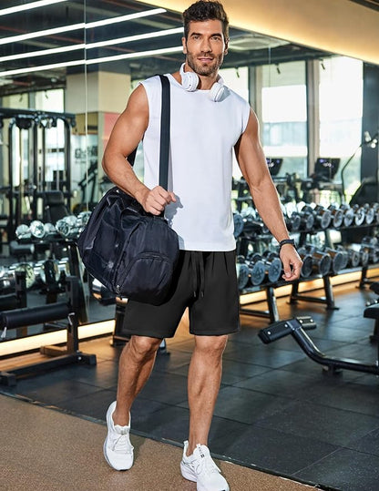 PINSPARK Men's Gym Workout Shorts - 7" Quick Dry Running Athletic Shorts with Towel Loop and Zipper Pockets