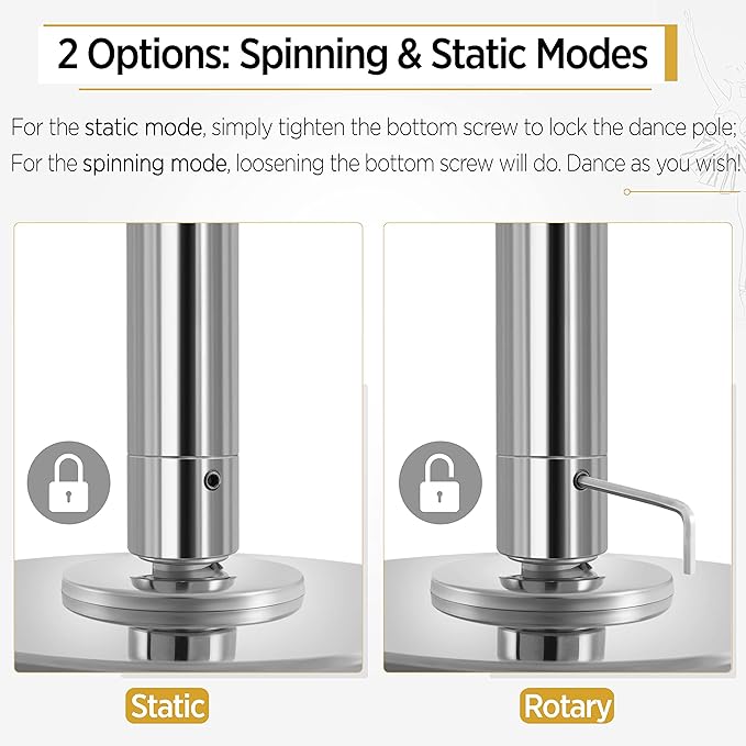 Yaheetech Professional Dance Pole Spinning Static Dancing Pole Portable Removable 45mm Dance Pole Kit for Exercise Club Party Pub Home w/Tools, Silver/Gold