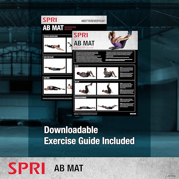 SPRI Ab Mat - Workout Mat Accessory for Abdominal Exercises, Sit-Ups, Crunches, Push-Ups, Core Training, and More - Portable Padded Shaped Mat with Curved Back Support for Toning Abs