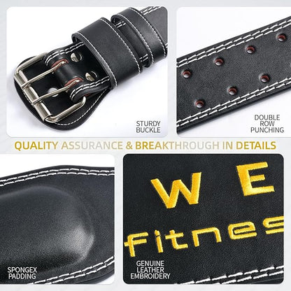 Genuine Leather Weight Lifting Belt, 4”& 6” Padded Lumbar Back Support, 10 Adjustable Holes, Gym Weight Belt Ideal for Deadlift, Powerlifting, Bodybuilding and Squat