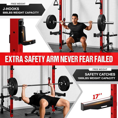 WM3-V4 Folding Squat Rack, Wall Mounted Power Rack with Dual Independent Pulley System, Functional Trainer with 5 Adjustable Function Modes for Space Saving