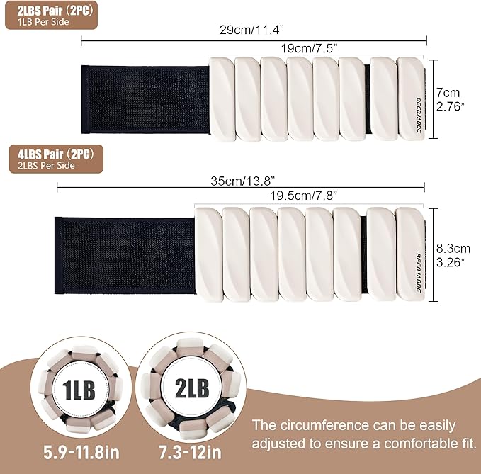 Ankle Weights Set of 2 (1 lb/2 lb Each) for Women Men Adjustable Wrist Bracelet for Home Gym Weighted Bangles Wristbands Leg Arm Weights for Walking Swimming Running Pilates Yoga Gym