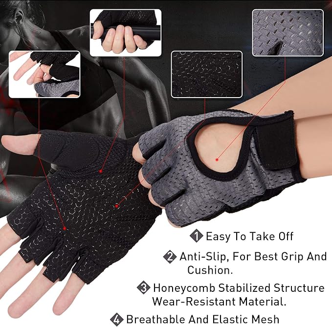 Geyoga 2 Pairs Workout Gloves Adjustable Weight Lifting Gym Exercise Training Breathable Workout Gloves with Full Palm Protection for Men and Women Fitness, Biking, Pull up