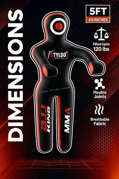 Unfilled Grappling Dummy – Adult Life Size Wrestling & BJJ Training Dummy, MMA Jiu Jitsu Judo Takedown & Throwing Practice, Heavy-Duty Triple-Stitched Canvas Submission Dummy