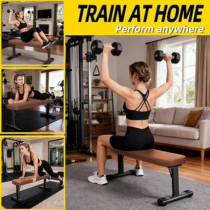 Flat Weight Bench, 2.4 Inch Thick Pad Workout Bench 660 LBS Bench Press Exercise Equipment for Home Gym Strength Weight Training