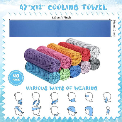 Hosuly 40 Pcs 47 x 12'' Cooling Towels for Neck Face Microfiber Breathable Chilly Ice Towel for Yoga Golf Gym Workout Sport Camping Running Activities Hot Weather