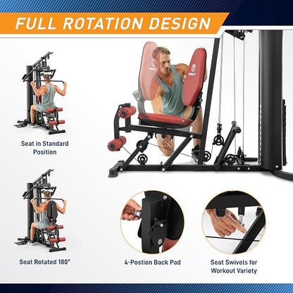 Marcy All-in-One Home Gym System with Tri-Action Press Arms, Adjustable Leg Press, and Full-Swivel Seat for Total Body Strength Training – Compact Multi-Station Workout Equipment MWM-0623