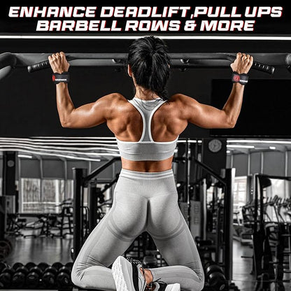 Premium Weight Lifting Grips & Straps for Deadlifts & Powerlifting – Anti-Slip Leather and Rubber Grip with Padded Wrist Wrap Support –