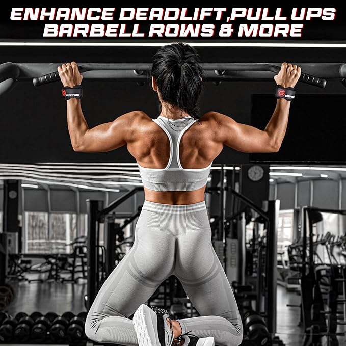 Premium Weight Lifting Grips & Straps for Deadlifts & Powerlifting – Anti-Slip Leather and Rubber Grip with Padded Wrist Wrap Support –