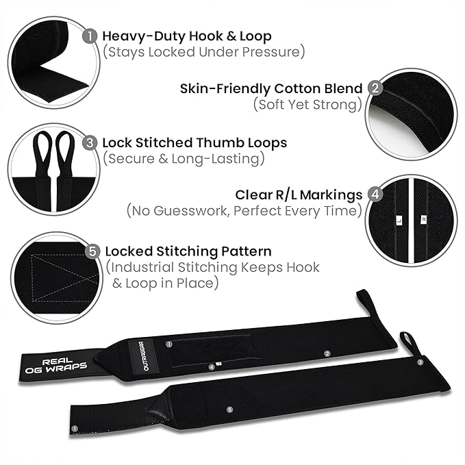 18" OG-Grade Wrist Wraps for Weightlifting – Heavy Duty Wrist Support with Thumb Loop & Lockdown Strap – Wrist Straps for Powerlifting, Bench Press & Gym Training