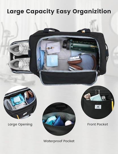 SKYSPER Gym Bag Men Women - 40L Sports Bag Duffle Backpack with Shoe Compartment Wet Pocket for Fitness,Sport,Travel & Workout(Black)