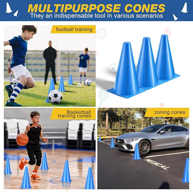 12 Inch Durable Cones,12pcs Versatile Plastic Traffic Cones and Soccer Cones for Sports Training,Agility Drills,Parking Safety,Basketball Training,Football Training.