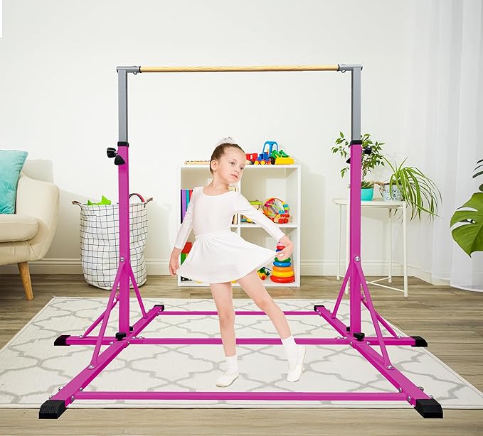 86 York Gymnastics Bar for Kids Ages 3-20, 5FT Base Length, 42" to 63" Adjustable Height, Horizontal Bar, Kip Bar for Gymnast, Gymnastic Training Equipment for Home, Gym Center