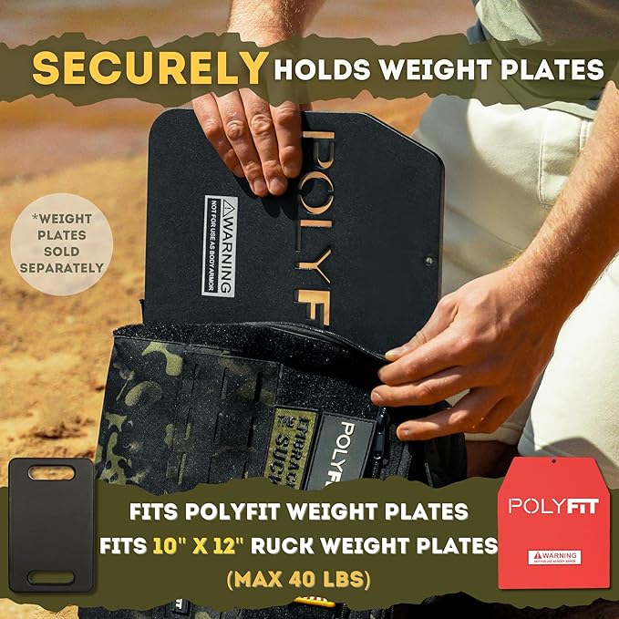 Polyfit Rucking Backpack 2.0 - Weighted Ruck Pack for Weight Plates - Patent Pending Side-Loading Rucksack for Walking, Running, Rucking, Strength and Endurance Training - Tan