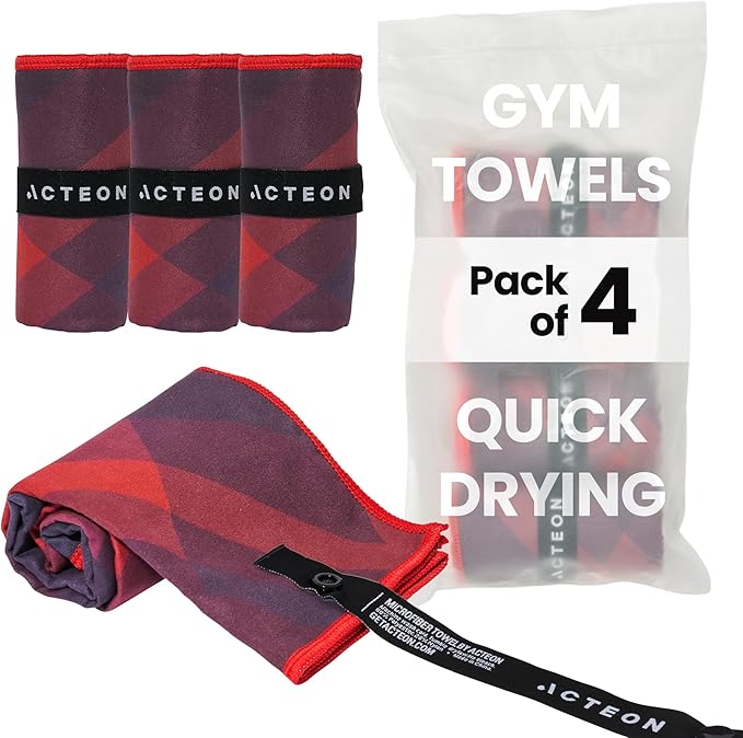 Acteon Microfiber Gym Towels 4 Pack, Quick Dry Odor Free Workout Towels for Men and Women, Super Absorbent Sports Sweat Towel for Gym, Yoga, Running, Travel, 16 x 30.5 Inch