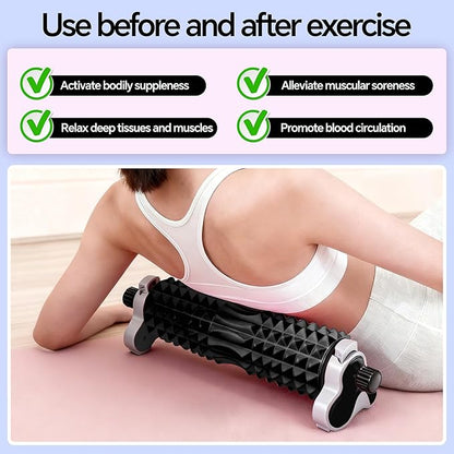 Foam Roller with Detachable Stand, 18” Deep Tissue Massage Roller, 3-Level Height Adjustable Support, Beginner-Friendly Design for Home Workout & Muscle Recovery - Black