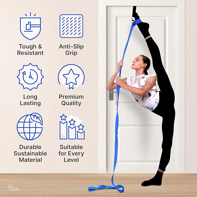 Stretching Strap with Door Anchor & Resistance Band – Leg Stretcher for Improving Flexibility & Splits – Ideal for Ballet, Dance, Cheer, Yoga & Gymnastics – Home Training Equipment for All Levels