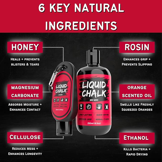 PowerGrip Liquid Chalk Kit Gym Chalk for Weight Lifting, Rock Climbing, Pole Grip, Bouldering, Powerlifting, Ball, Gymnastics, Sports, and Workout- Cheer (250ml + 50ml Kit)