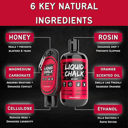 PowerGrip Liquid Chalk Kit Gym Chalk for Weight Lifting, Rock Climbing, Pole Grip, Bouldering, Powerlifting, Ball, Gymnastics, Sports, and Workout- Cheer (250ml + 50ml Kit)