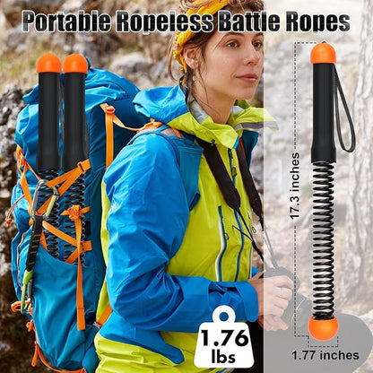TRELC Upgrade Weighted Ropeless Battle Ropes, 2PCS Cordless Battle Rope for Home Gym, HIIT, Strength, Quiet Portable Training Rope, Workout Ropes Versatile Fitness Equipment(Black&Orange)